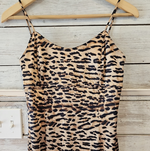 Jessica McClintock Gunne Sax Leopard Print Slip Dress Brown Cream Size 7/8 - Picture 4 of 13